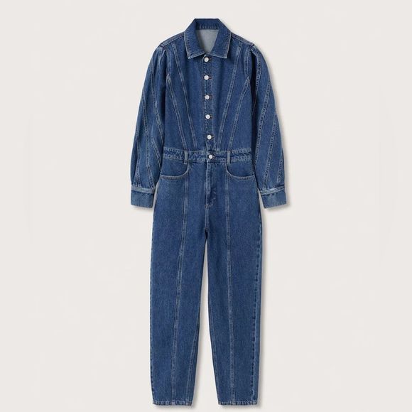 Mango Denim Jumpsuit Pufffed Sleeves New - Picture 4 of 6